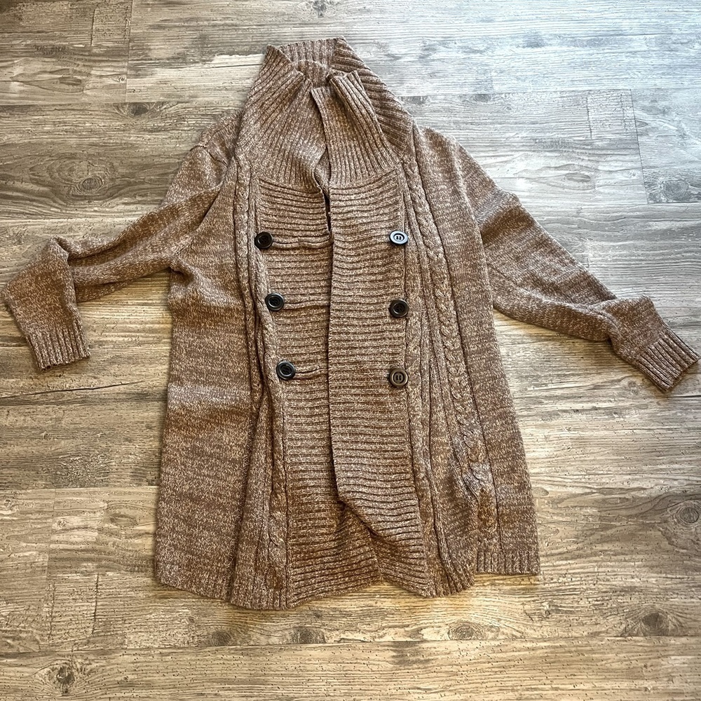 Style and Co cable knit long button‎ up sweater